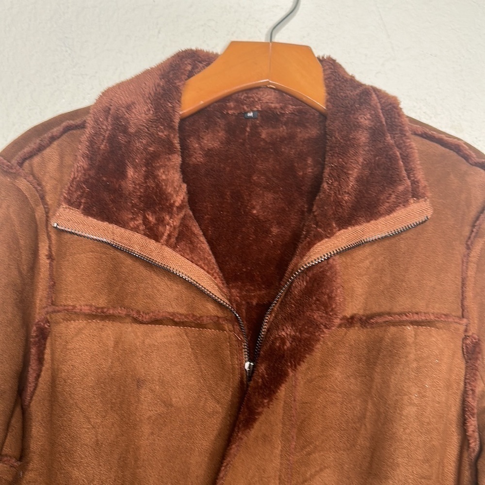 Faux Suede Patchwork Jacket Full Zip Mock Neck Te… - image 5